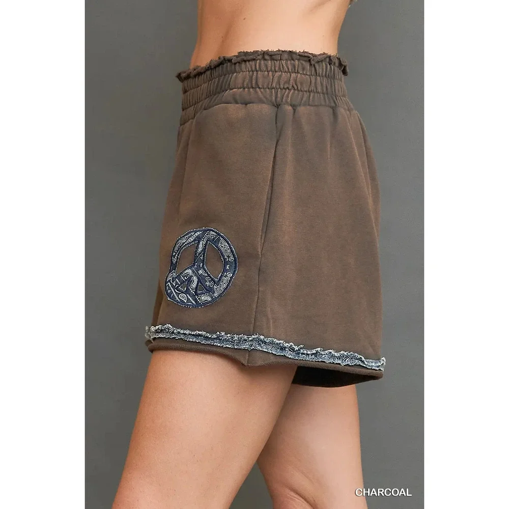 K9209-S C  Umgee Mineral Washed Peace Shorts Charcoal Various Sizes